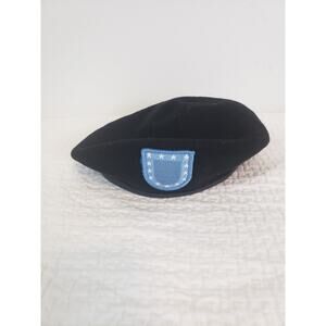 Y2K Garrison Collection US Army Hat Black Wool Beret with Blue Patch Size 7